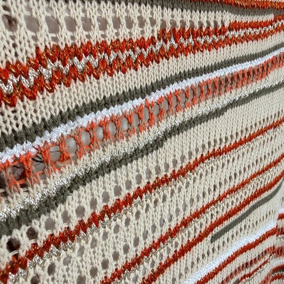 Chicos Cardigan Womens 1P Multicolor Striped Open Knit Frayed Accent Cotton Blen - Picture 6 of 10